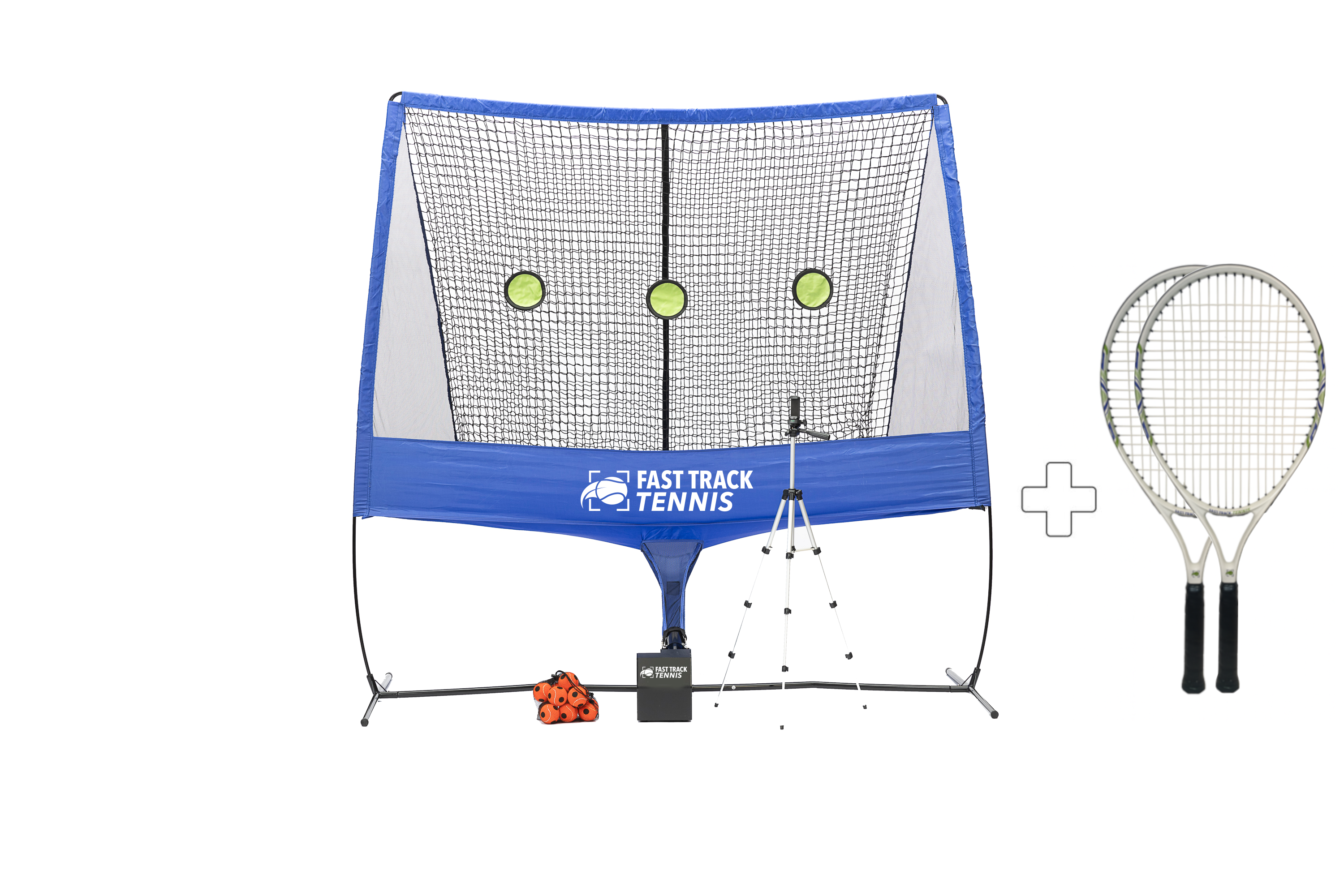 FastTrackTennis Bundle – Ball Machine + 2 x Junior Racket 25 (for ages 8–10)